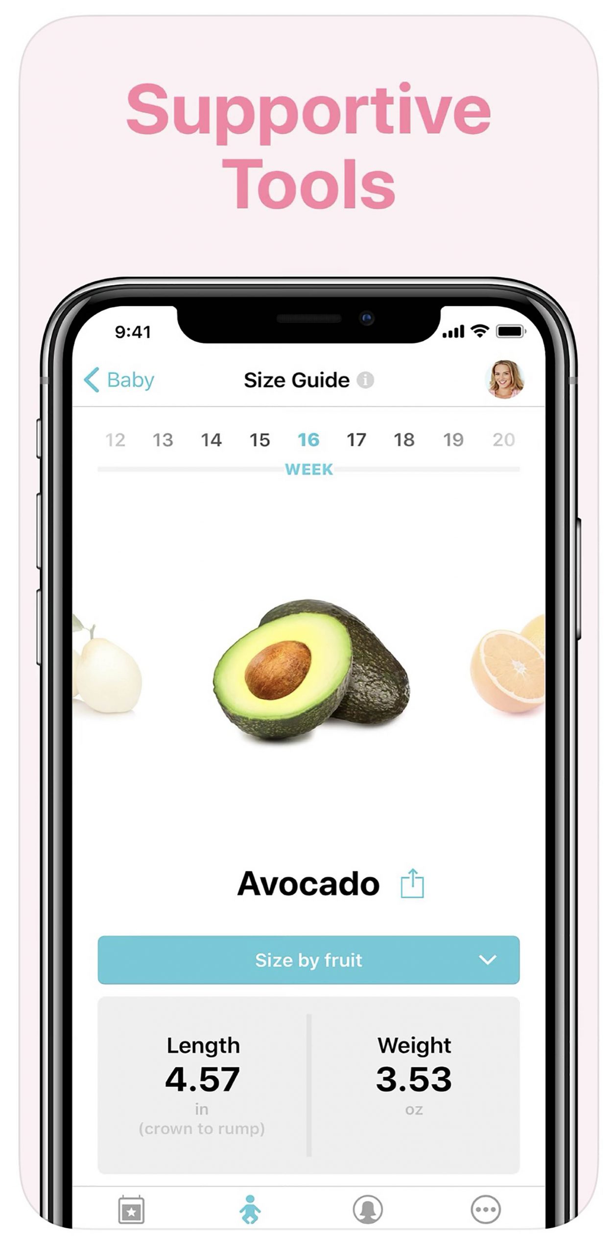 Pregnancy app best sale baby size